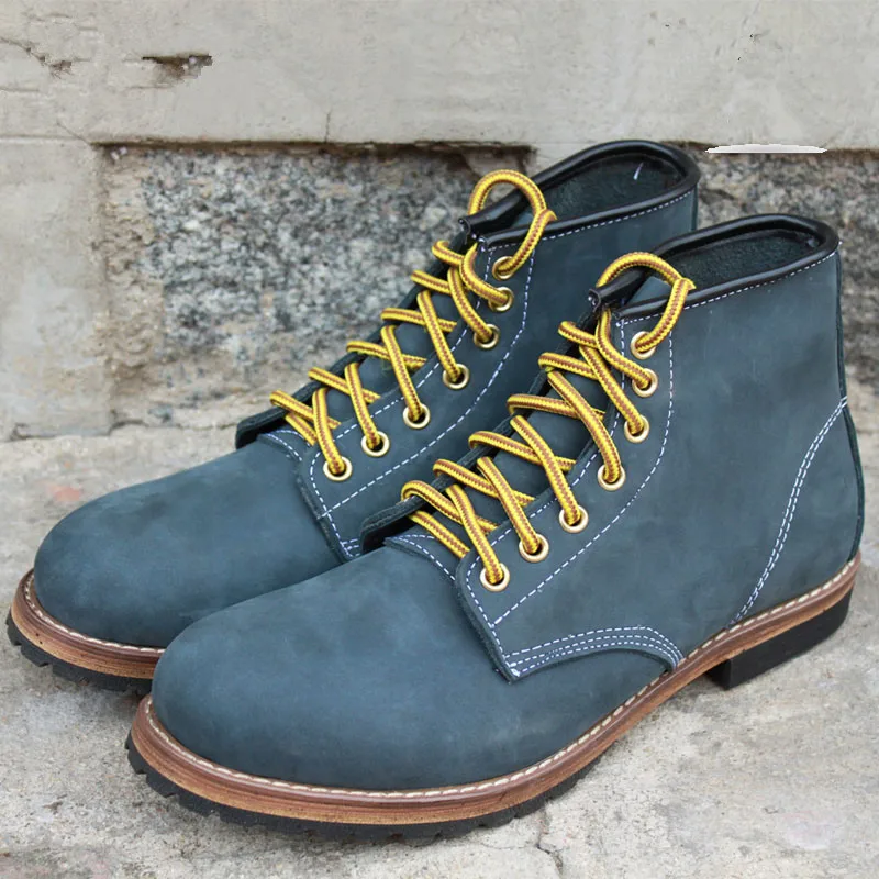 Grey blue B US5-11 ботинки из натуральной кожи на шнуровке с круглым носком; рабочие ботинки; мужские зимние ботинки для верховой езды - Цвет: Grey blue B