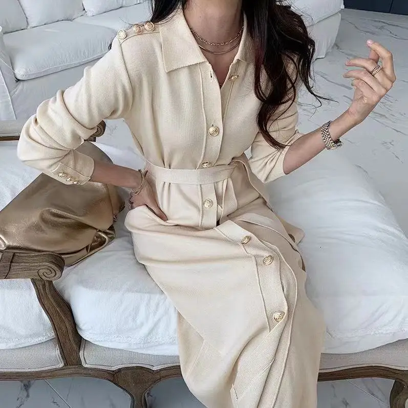 Корейский шикарный элегантный облегающий однобортный трикотажный кардиган