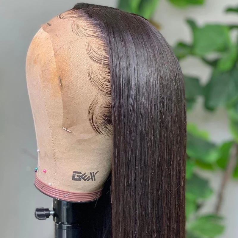 Rosabeauty 28 30 дюймов HD прозрачный 13x6 кружевные передние человеческие волосы парики предварительно выщипанные перуанские прямые 250 плотность фронтальный парик черный