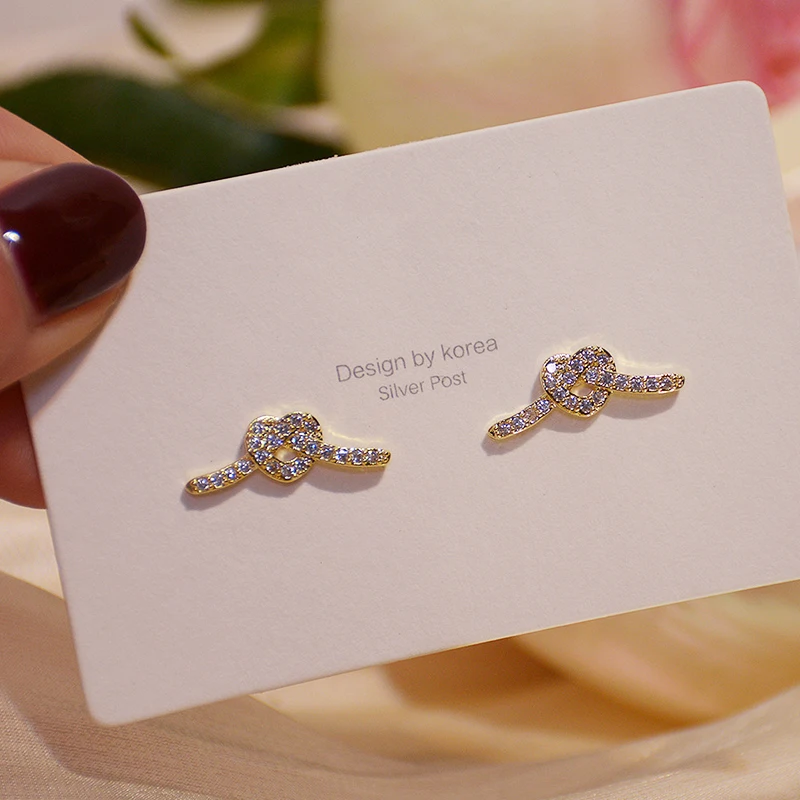 

Trendy Elegant 14K Real Gold Plated Knotted Stud Earrings Earrings for Women Top AAA Shiny Zircon S925 Silver Needle Stud Gift