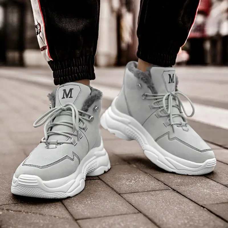 

Winter Men's Snow Boot Fashion Fur Warm Thicken Non-Slip Solid Color Shoes For Men Comfortable Outdoor Hiking Ankle Boot Sneaker