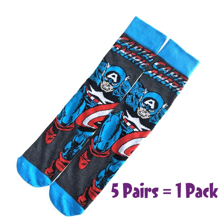 Captain America 5 Pairs/Pack Thor Men socks Marvel Comic Heros Anime pattern Ironman Captain America Hulk Hawkeye Man compression cotton Socks - Color: Captain America