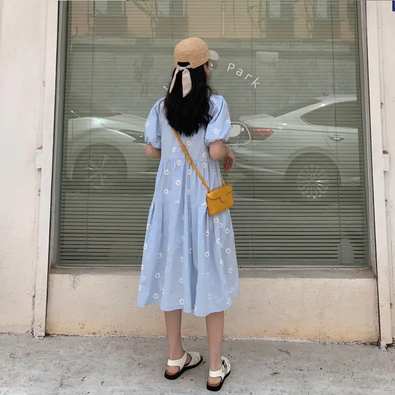 

QWEEK Vinatge Floral Print Elegant Dresses Woman Summer 2021 Fashion Korean Style Puff Sleeve Party Long Dresses Vestidos Robe