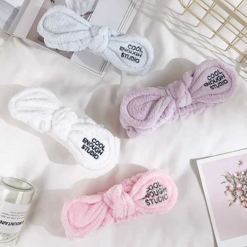 Симпатичная плюшевая повязка для волос с кроличьими ушками мытья лица Женская на