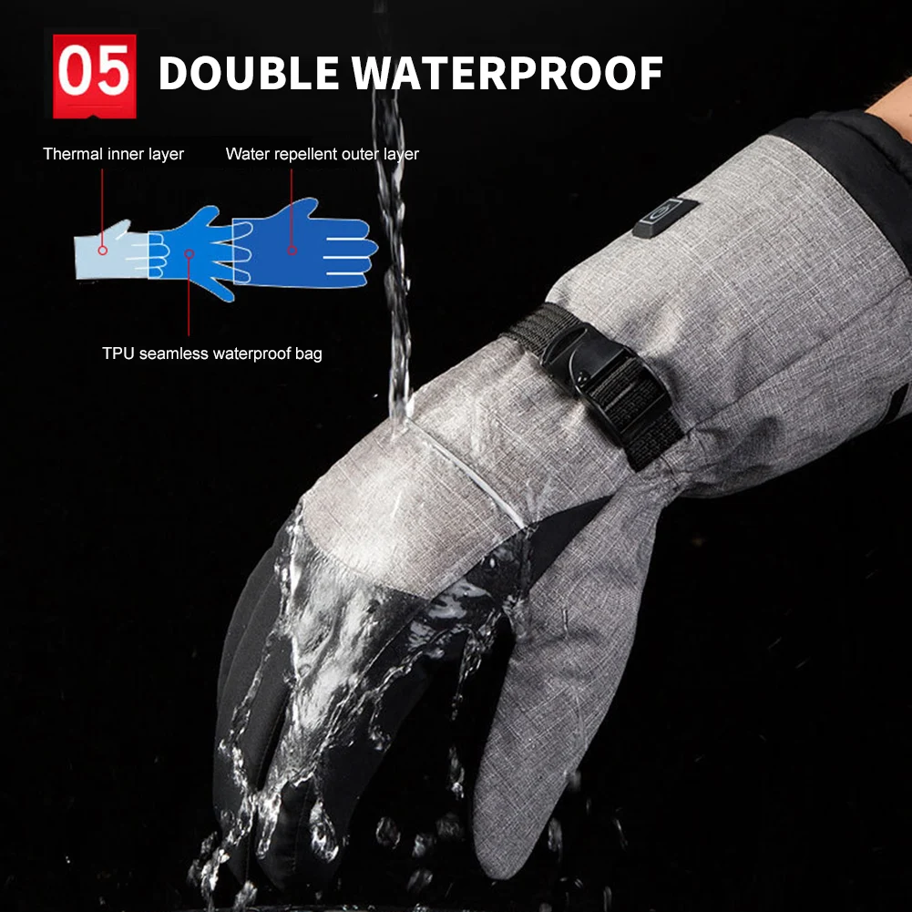 

Heated Gloves Waterproof Warm Winter Ski Gloves for Men Women Thermal Winter Sports Gloves