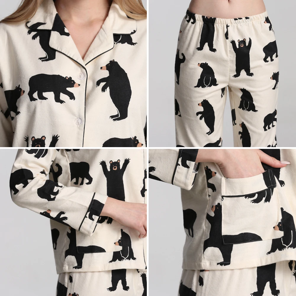 Женская пижама хлопок Женские пижамы зимняя теплая дамашние с принтом 2 шт.