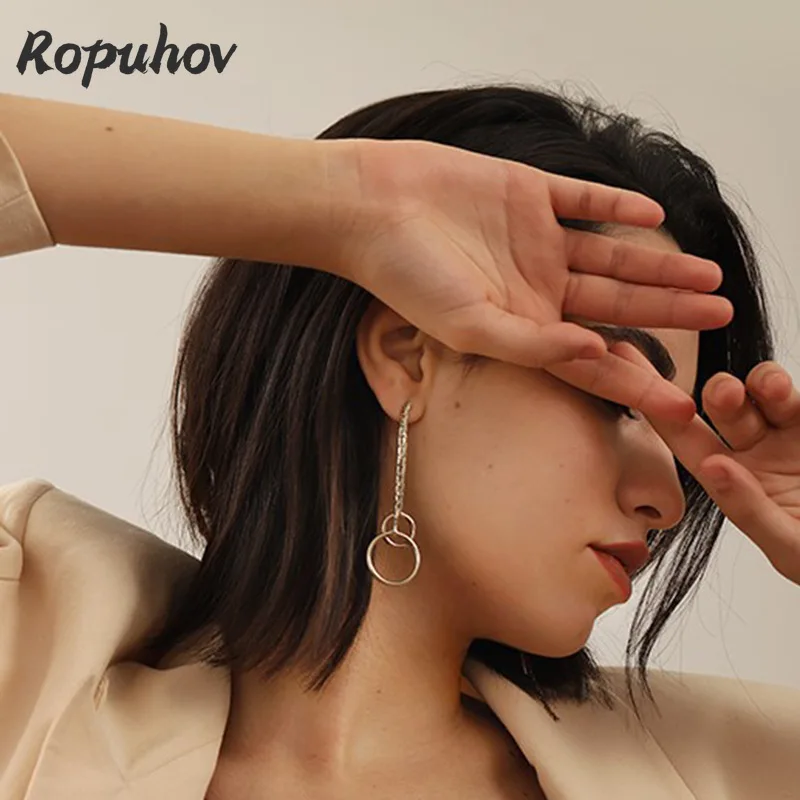 

Модные корейские модные крутые серьги ROPUHOV 2021, простые длинные серьги, НОВЫЕ геометрические серьги для женщин