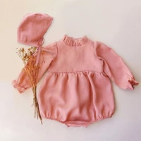 baby girl rompers cute soft cotton and linen for 0 24months solid color new style long sleeve newborn baby girl clothes