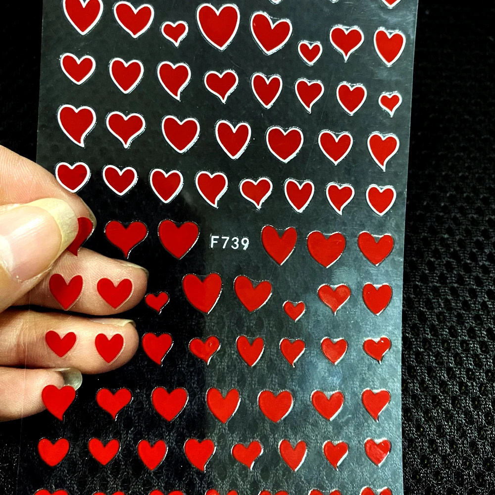 

1pcs Red/White love heart New 3D Nail Sticker for nail Foil cute simple loving heart Geometry pattern Fashion Manicure Sticker