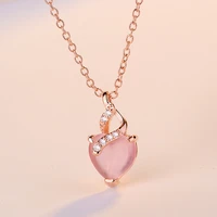 925 new pendant necklace imitation hibiscus stone heart shaped pink crystal clavicle chain rose gold for women jewelry wholesale