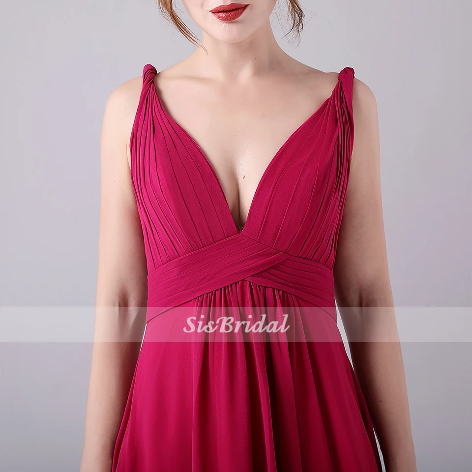 Шифоновое платье подружки невесты ТРАПЕЦИЕВИДНОЕ в пол с V образным вырезом