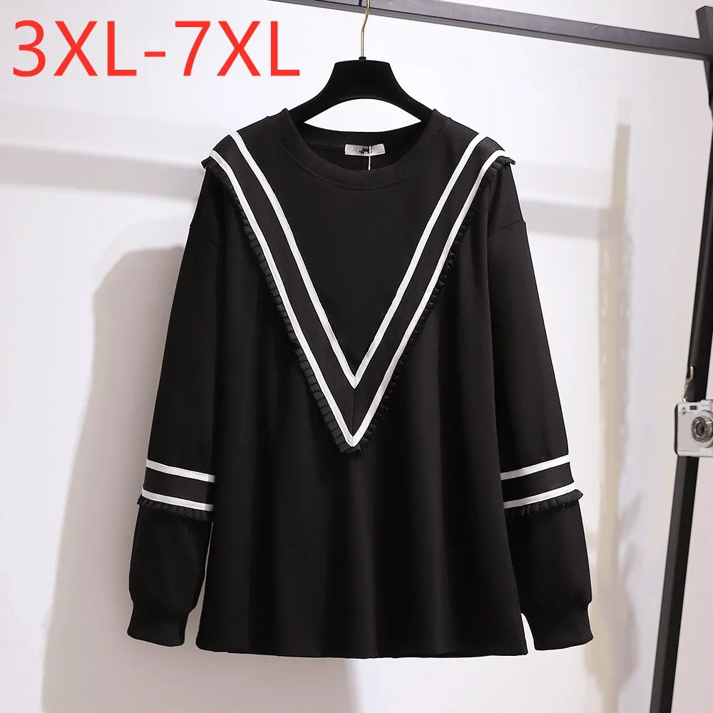 

Missfansiqi New Autumn Winter Plus Size Tops For Women Large Long Sleeve Loose Black Stripe Cotton T-shirt 3XL 4XL 5XL 6XL 7XL