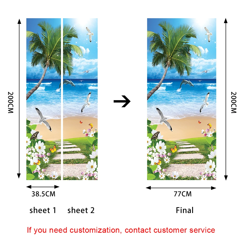

Hawaiian Island Scenery DIY Door Sticker Home Decoration Wall Stickers Kitchen Porch Art Mural Peel & Stick Waterpoof Wallpaper
