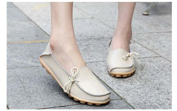 

New Moccasins Women Flats 2021 Autumn Woman Loafers Genuine Leather Female Shoes Slip On Ballet Bowtie Women's Shoe Size 35-42