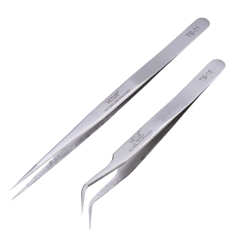 

Stainless Steel Precision Tweezers Pincet Pinzas VETUS TS-11 TS-15 Curved Straight Tip Tweezer Repair Hand Tools Set