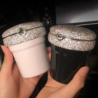 multifunctional luminous rhinestones car ashtray smoke cup holder with led light