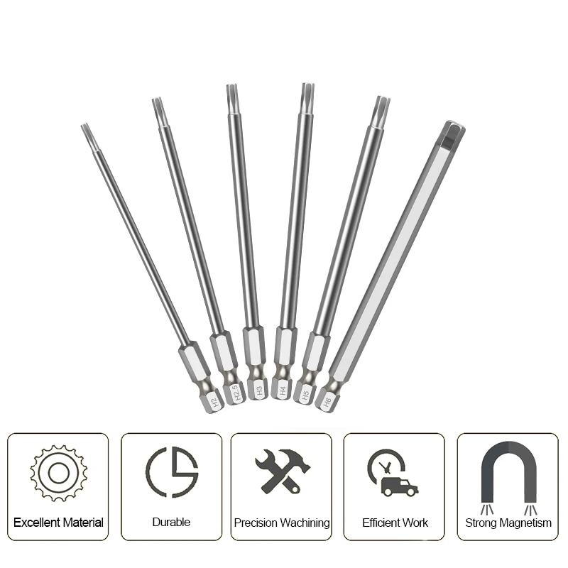 6Pcs 75mm Allen Wrench Drill Bit Set S2 Steel Magnetic Hex Inner Hexagon Head Screwdriver | Инструменты