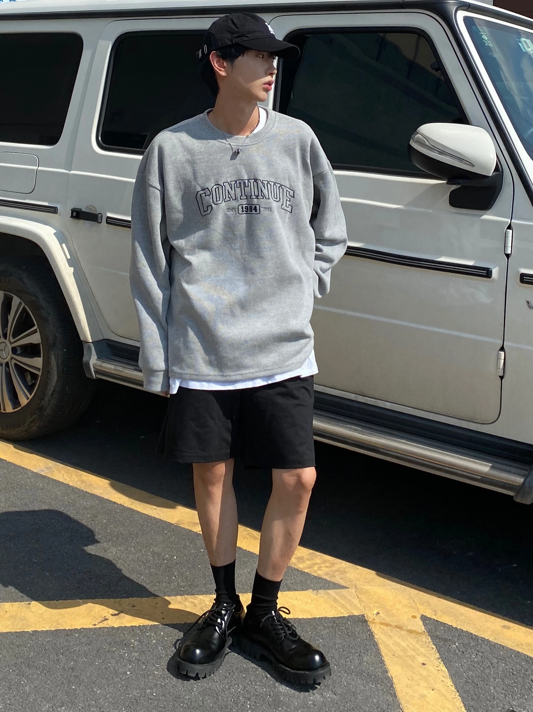 

Осенний Новый серый пуловер с надписью и простой текстурой, мужской свитер свободного покроя, универсальный Повседневный Топ