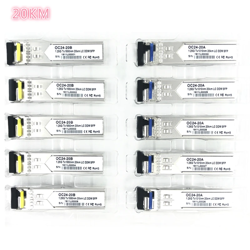 LC SFP glasvezel module 1.25G LC 20KM 1310/1550nm Single Fiber SFP Optische Transceiver Module compatible with Mikrotik Cisco