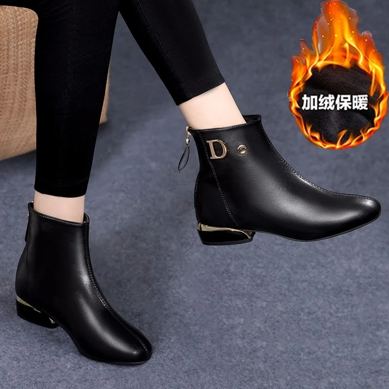 

Женские ботильоны с острым носком, повседневные ботинки из искусственной кожи на низком каблуке, на молнии, осень 2021