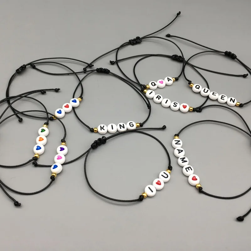 Изготовленный На Заказ пара бусина буква для него и нее браслет мужчин женщин