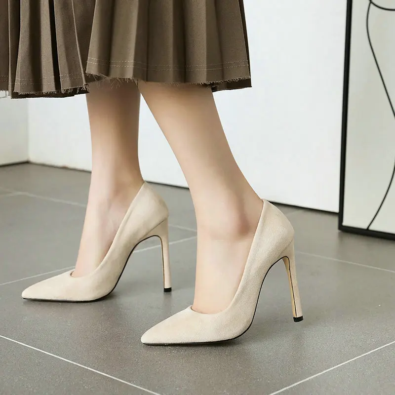 

Туфли-лодочки женские на высоком каблуке, пикантные модные туфли из флока, заостренный носок, тонкий высокий каблук, вечерние туфли для лени...