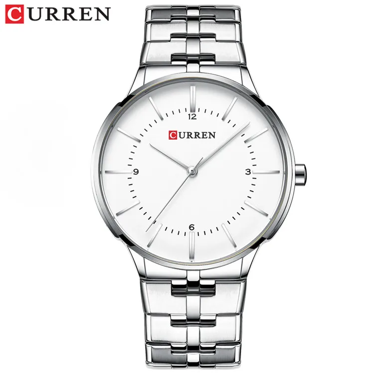 silver white watch CURREN Reloj Hombre новые мужские часы из нержавеющей стали мужские наручные часы спортивные водонепроницаемые кварцевые мужские часы Montre Homme - Цвет: silver white watch