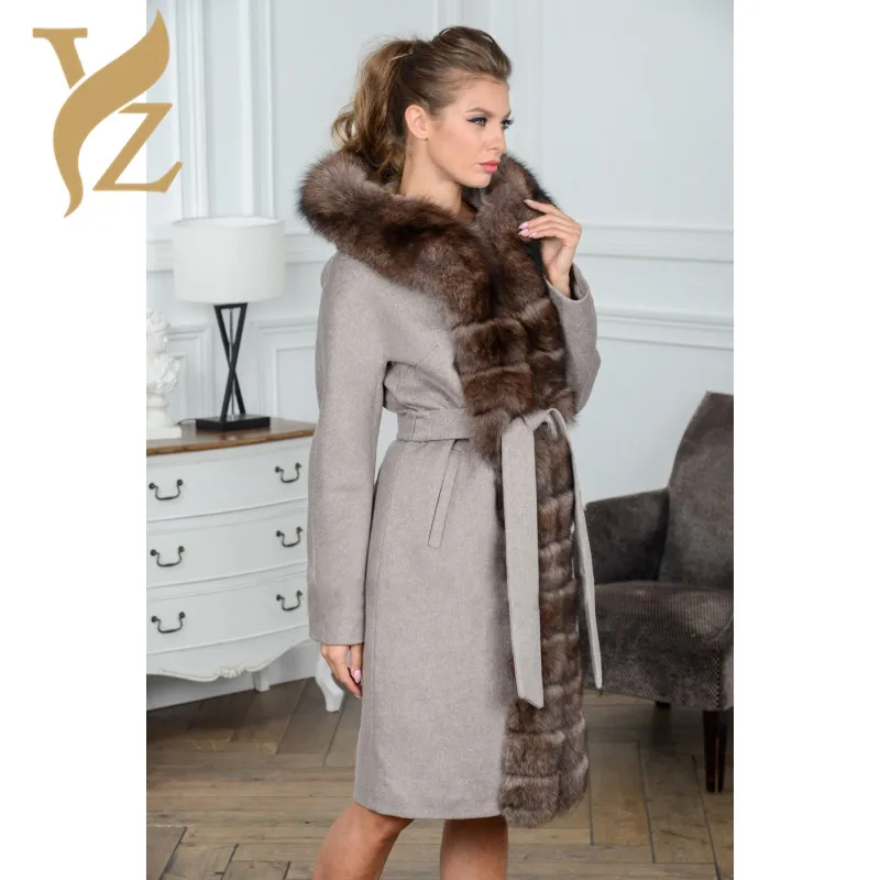 YZ. FURTURE пальто из натурального меха Женская Длинная зимняя куртка с лисьим меховым воротником Корейская одежда шерстяные шубы и куртки оптом