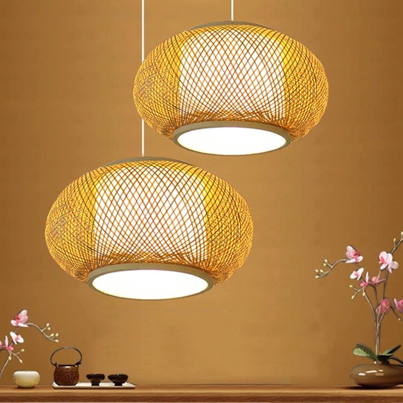 Японские деревянные подвесные светильники ручной вязки из бамбука и ротанга