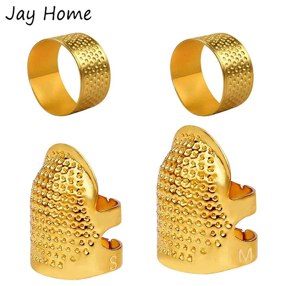 

4Pcs Metal Copper Sewing Thimble Finger Protector Adjustable Finger Shield Ring for Hand Sewing Quilting Embroidery Accessories