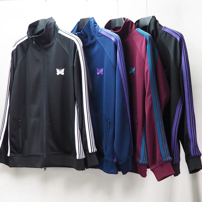 

2020ss Needles Poly Smooth Track Jackets Men Women Needles AWGE Jacket Red Butterfly Embroidery Logo AWGE Coats Jackets Clothes