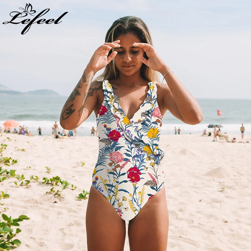 Сексуальный слитный купальник для женщин с оборками бикини размера плюс