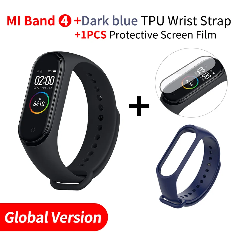 ENAdd Darkblue Strap Xiaomi Mi браслет, 4 браслета, монитор сердечного ритма, фитнес-трекер, полноцветный AMOLED сенсорный дисплей, Bluetooth 5,0, водонепроницаемый - Цвет: ENAdd Darkblue Strap