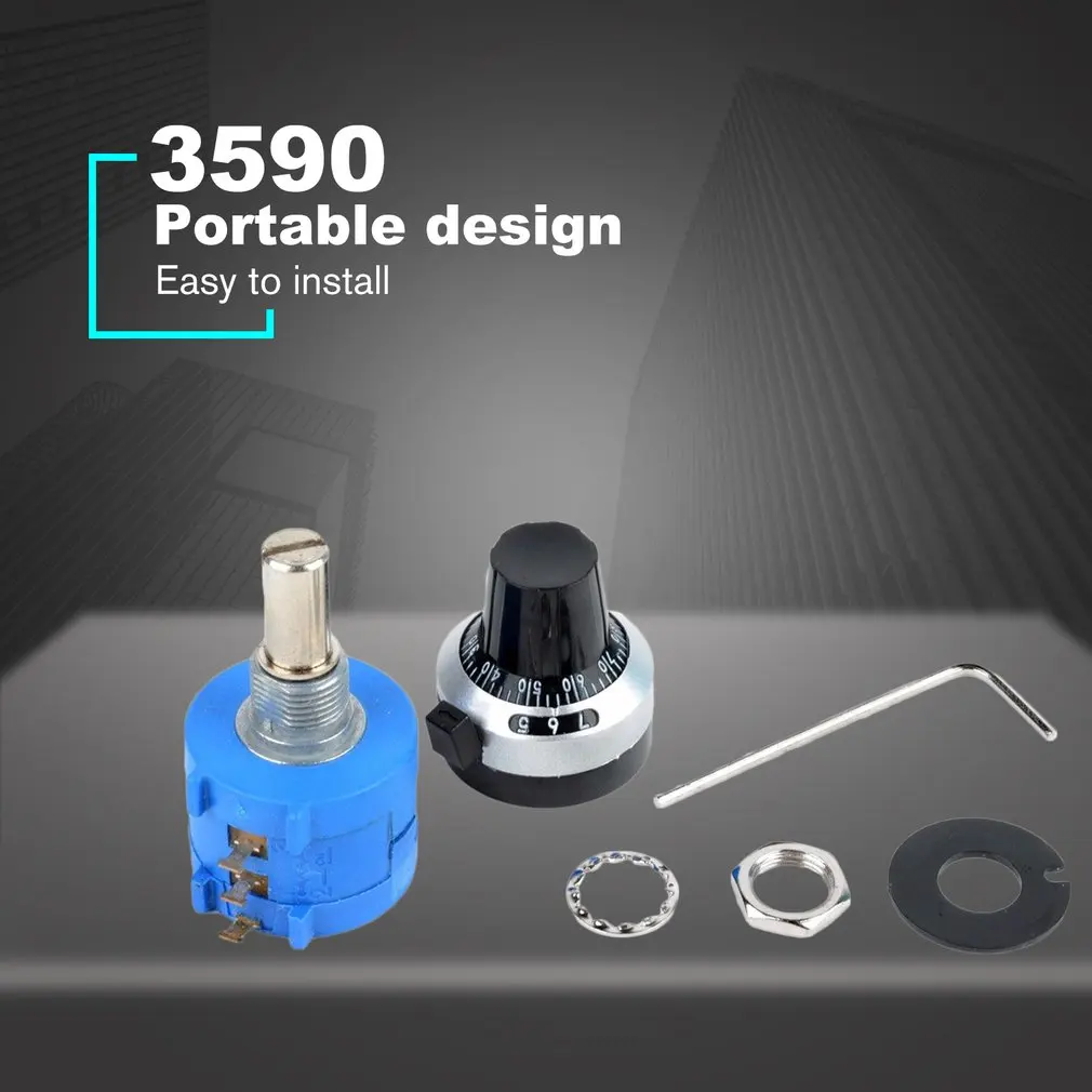 3590 10 Turn Potentiometer 500/2k/10k/50k Ohm Wirewound Multiturn Adjustable Resistor Precision with Rotary Dial Knob 6mm Shaft |