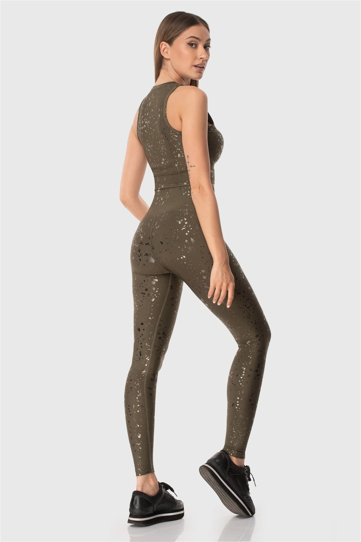Superstacy High Waist Patterned Khaki Sports Leggings