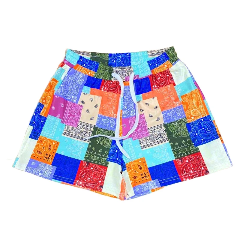 

67JF женские шорты с завышенной талией, разноцветные лоскутные брюки с принтом Пейсли