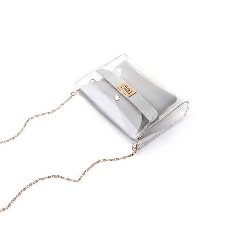 

Women Lady Stylish Transparent Shoulder Crossbody Bags Detachable Chain Travel Shopping