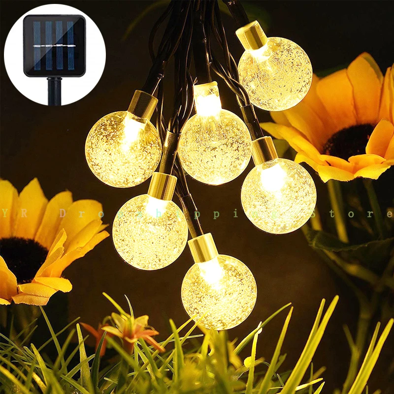 

7M LED Solar Light Crystal Ball LED String Light 8 Modes Garlands Wedding Party Holiday Outdoor Waterproof Decor Lighting Lamp