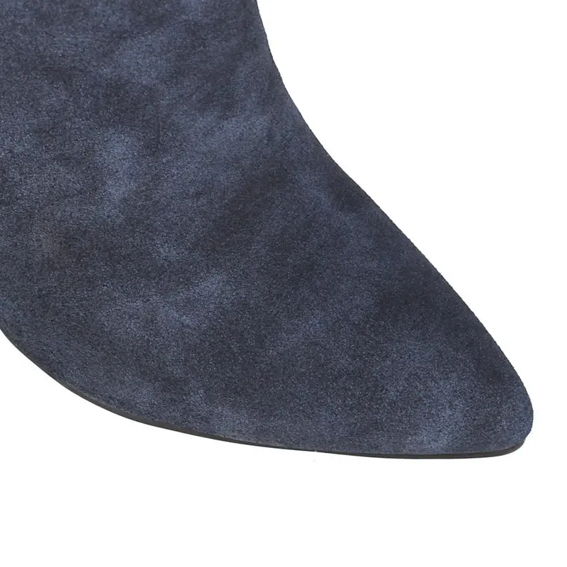 Женские сапоги до колена из искусственной замши модные женские зимние с острым