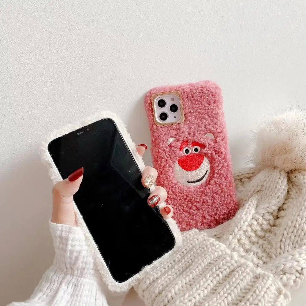 Для iphone 11Pro милый 3D вышитый медведь вилка картофель борода плюшевый теплый ручной