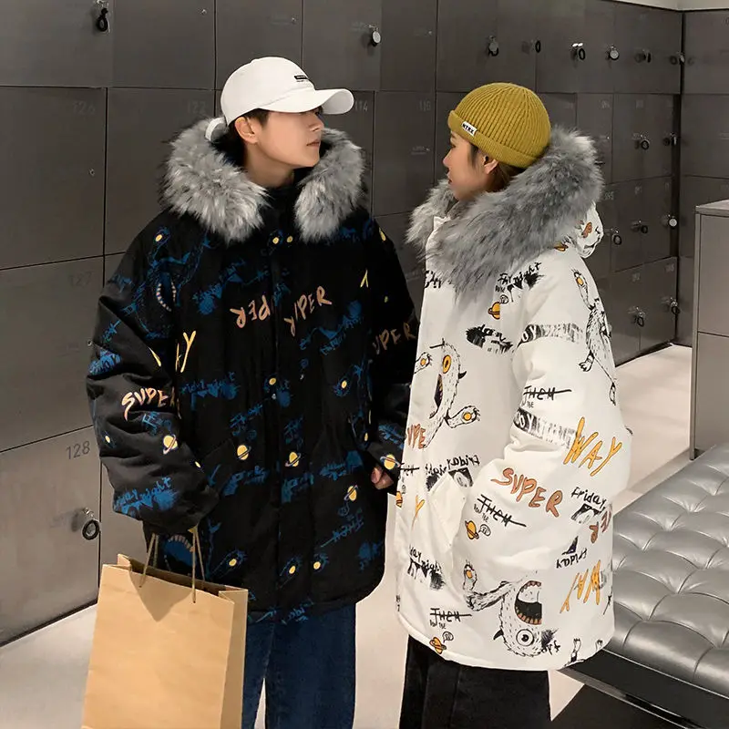 Одежда для любовников зимние куртки с большим подкладке меховым воротником и