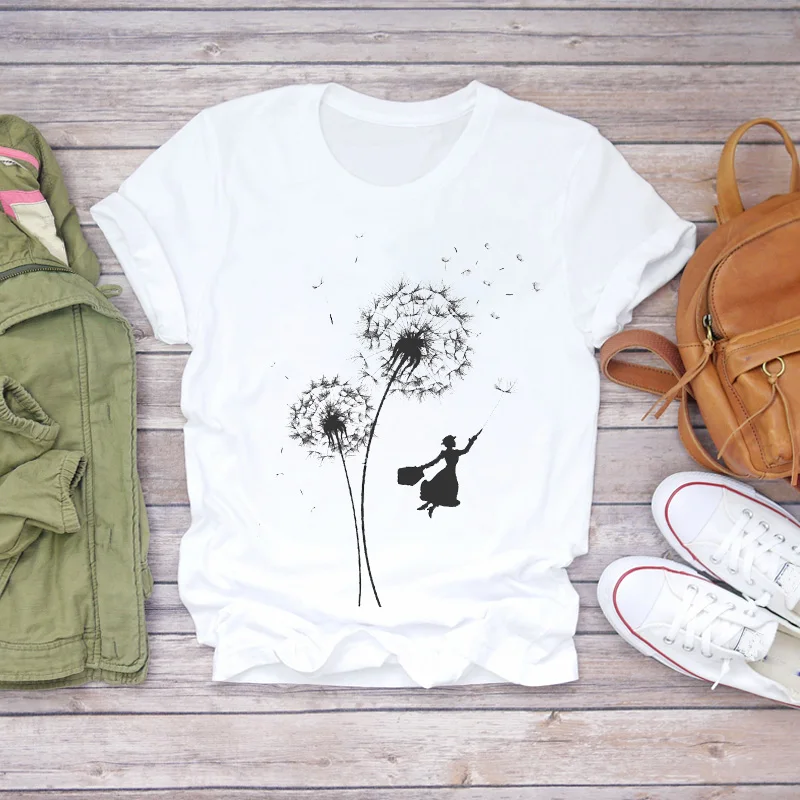 

New summer 2021 Balloon Cartoon Dandelion Plant Fashion Magic Print Clothes Lady Top Women's T-shirt Ladies Graphic Female Tee