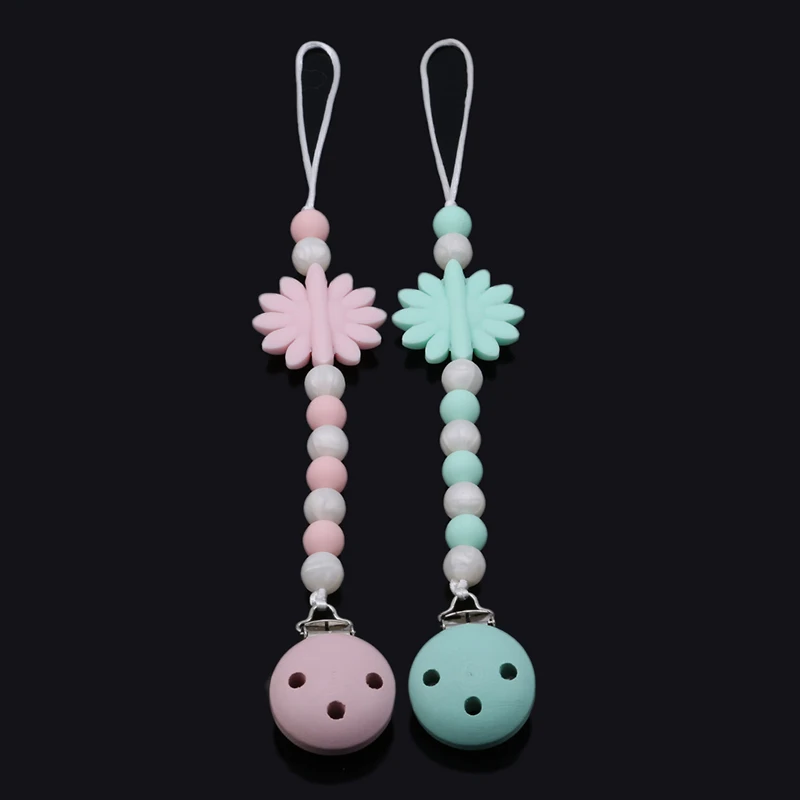 

2020 Newborn Feeding Teether Holder Cute Baby Silicone Teething Dummy Pacifier Clip Bead Infant Soother Nipple Strap Chain