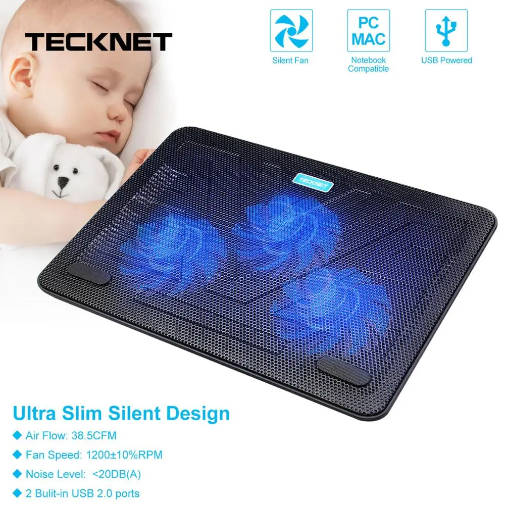 Бесшумная охлаждающая подставка TeckNet для ноутбука с 3 вентиляторами питанием от