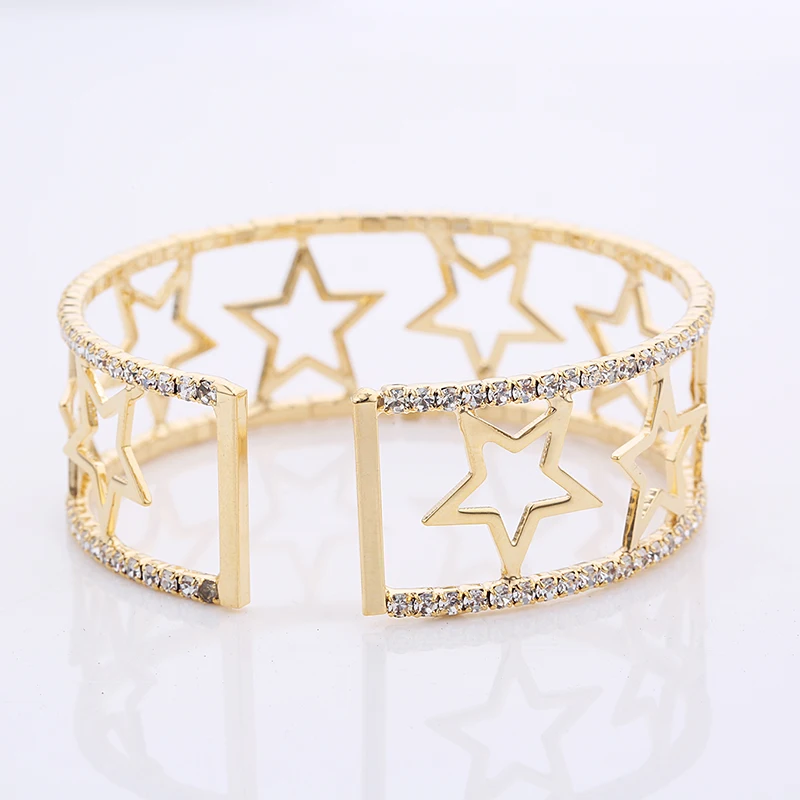 Золотой цвет звезда очарование манжеты браслет элегантный кристалл горный