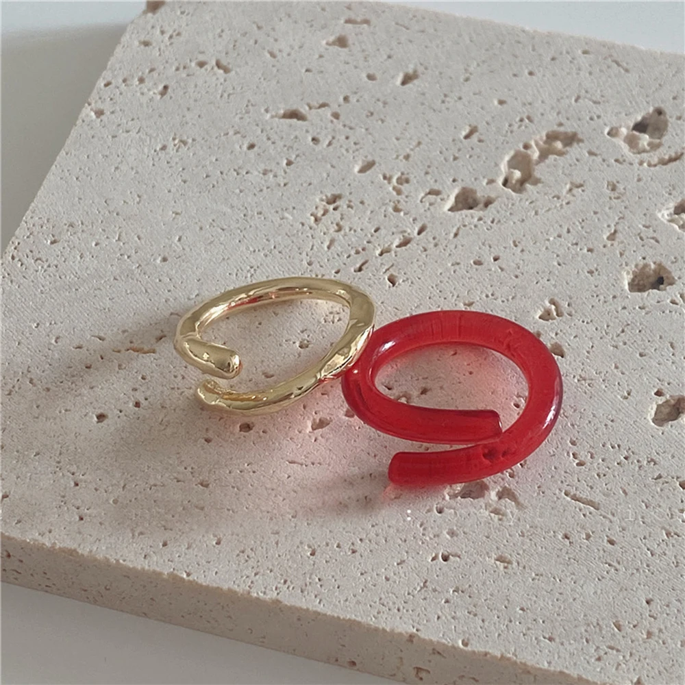 

2021 New 2 pcs/set Cross Colorful Transparent Texture Resin Metal Rings Set for Women Girls Jewelry Gifts