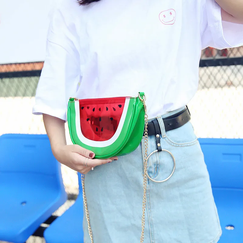 

New cute fruit women bag transparent shoulder bag ladies funny personality chain messenger bag