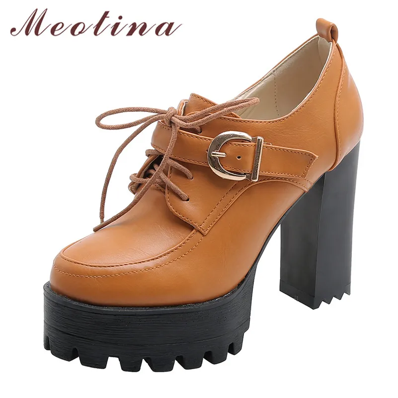 Женские туфли на высоком каблуке Meotina лодочки платформе с пряжкой и круглым