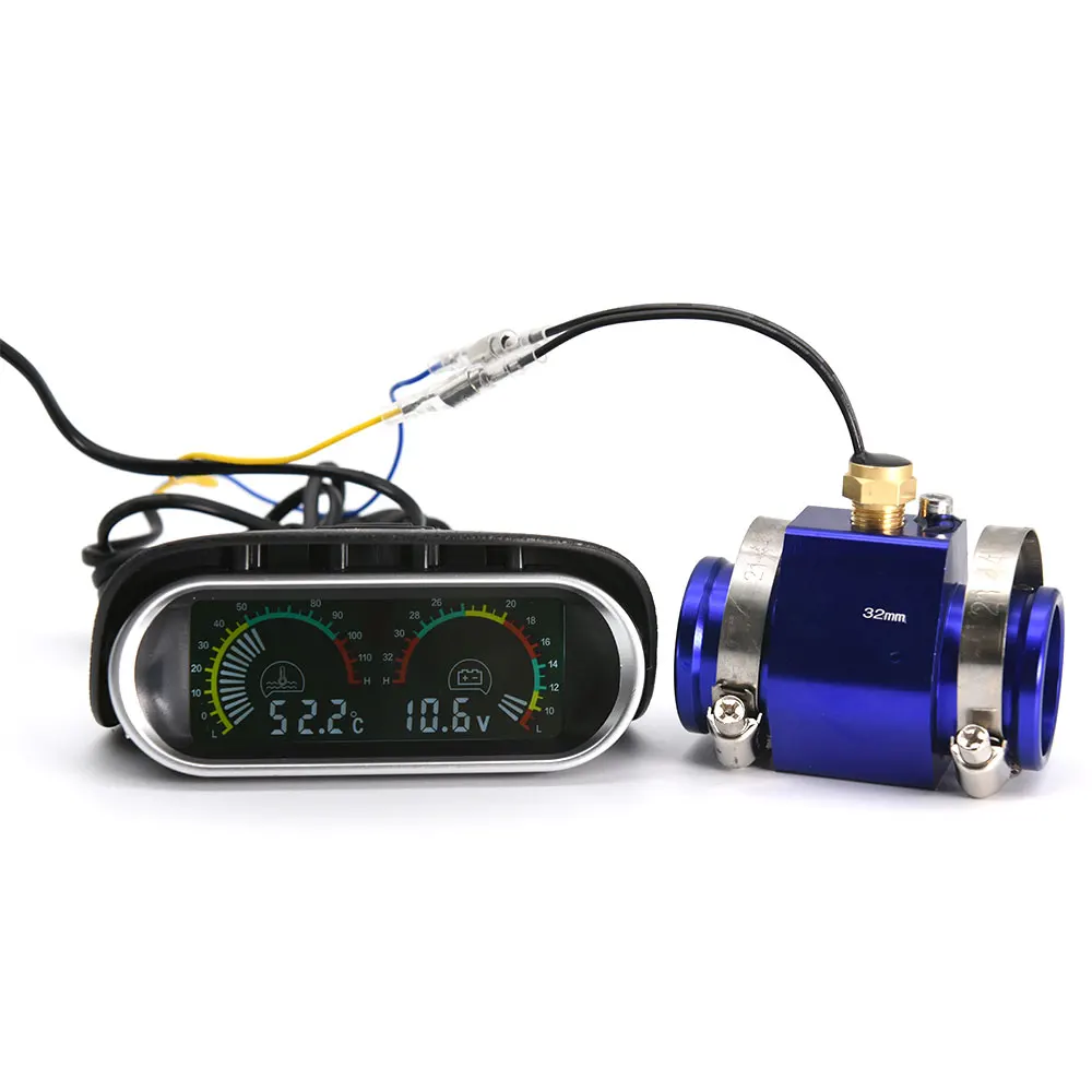 2 in 1 water temp gaugevoltage gauge car temperature sensor 10mm adapter lcd display backlight accessories car truck motorcycle free global shipping