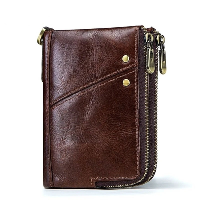 

leather men's wallet, multi-card position multi-function double zipper vertical wallet, fashion casual coin purse